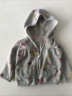 Carter's - Gray Hooded Zip Jacket with Pink & Yellow Floral Print
